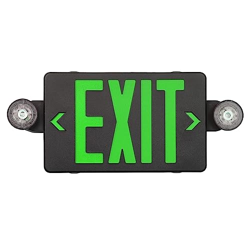 GZRUIYANG Black Housing Exit Sign with Emergency Lights Green, LED Emergency Exit Light with Battery Backup, UL 924 Certified, AC 120/277V, Commercial Emergency Lights Combo for Business - 1 Pack - color: Black Housing Green Letter, size: 1 Pack