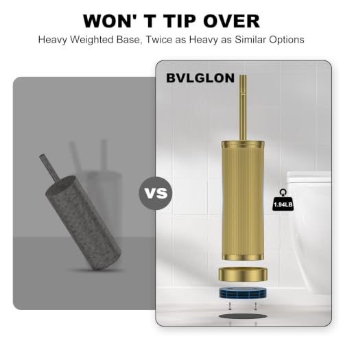 Metal Vertical Grain Toilet Bowl Brush and Holder Set Scrubber Warm Gold - color: Warm Gold