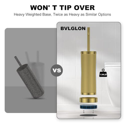 Metal Vertical Grain Toilet Bowl Brush and Holder Set Scrubber Warm Gold - color: Warm Gold