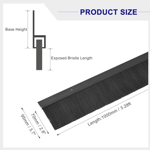 uxcell 2Pcs Door Brush Bottom Sweep H-Shape Aluminum Alloy Base with 2.8-inch Nylon Brush for Home, Industrial (39-inch L x 3.7-inch W, Black) - color: Black, Black, size: 39-inch x 3.7-inch x 2.8-inch