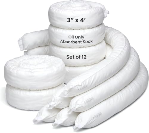 Oil Only Absorbent Socks 3 x 48 Inch, 12 Pack, 1.4 Gallon Each - color: Oil Socks 3" x 48" (12-Pack), size: 1