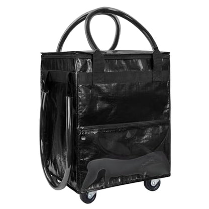 Small Black Reusable Grocery Bag on Wheels, Folding Rolling Tote - color: Black, size: Small