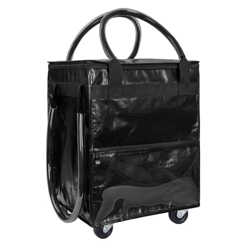 Small Black Reusable Grocery Bag on Wheels, Folding Rolling Tote - color: Black, size: Small