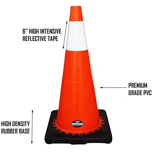 28" RK Orange Safety Traffic PVC Cones, Black Base with One Reflective Collar (8 Cones + (8 Pairs) Knit Red Palm Gloves) - size: 8 Cones + (8 Pairs) Knit Red Palm Gloves