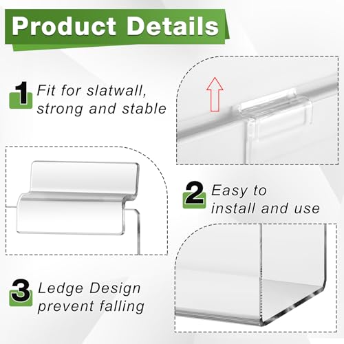 Briwooody Slatwall Shelf Acrylic Shelves, 6" Wide 3.5" Deep, Clear, 4 Pack - color: Clear, size: 6" Wide 3.5" Deep