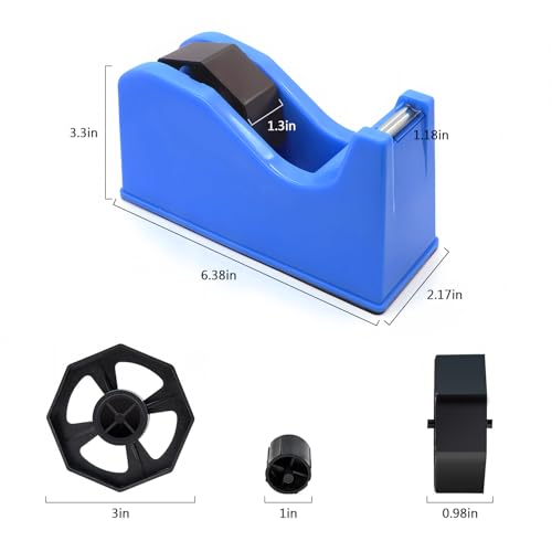 Tape Dispenser, Heat Press Tape Dispenser, Desk Heat Tape Dispenser 6.3 x 2.5 x 3.4 Inch, Holder Fits 1" and 3" Core,Nonskid Base Weighted Desktop Tape Dispenser (Blue) - color: Blue