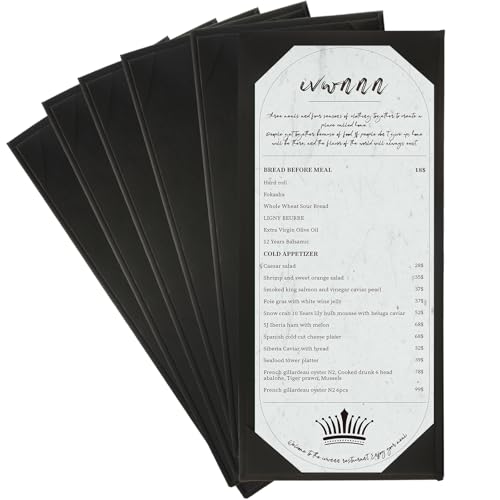 4.25'' x 11'' Menu Covers 6 Pack Black PU Leather Menu Holders with Angled Corners Single Panel Menu Sleeves Easy-Insert Design Waterproof for Bar Cafe Restaurant Menu Covers - size: 1 View, 6 Pack
