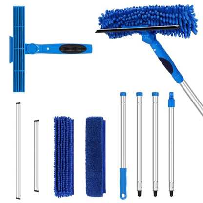 67" Squeegee Window Cleaner, 2 in 1 Professional Window Cleaning Tool Kit with Extension Pole, Window Washing Equipment with Rotatable Head for Indoor Outdoor Windows Car Glass - color: Blue