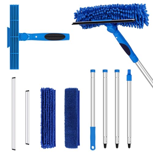 67" Squeegee Window Cleaner, 2 in 1 Professional Window Cleaning Tool Kit with Extension Pole, Window Washing Equipment with Rotatable Head for Indoor Outdoor Windows Car Glass - color: Blue