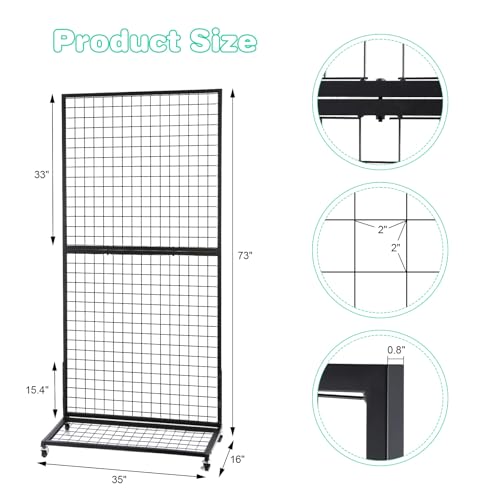 NectaCol Grid Wall Panels, 2 Packs 3'x 6' Gridwall Display Stand with a Base Plate, Black Wire Grid Wall Display Rack, Craft Show Display Grid,Retail Display Stand - size: 2 Packs 3'x 6' with Base Plate