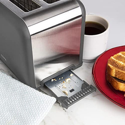 Rae Dunn Toaster, Stainless Steel 2 Slice Square Toaster, Wide Slot with 5 Browning Levels, with Bagel, Defrost and Cancel Options (Grey) - color: Grey