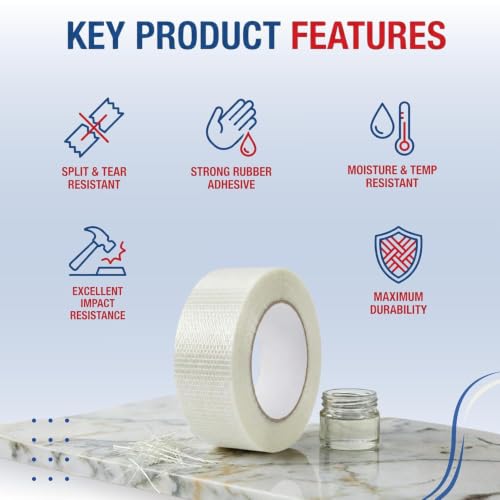 Filament Tape Bi-Directional Cross Weave, Fiberglass Reinforced Strapping Tape, Heavy Duty Industrial Packing & Palletizing, Strong Adhesive Shipping Tape 2" x 60 Yards - 3 Rolls