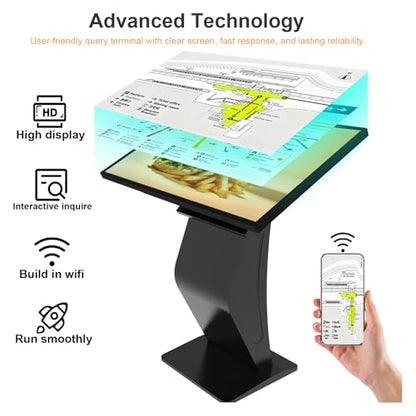 32 Inch Touch Screen Kiosk, 10pt PCAP Capactive Touch Screen Digital Signage, Windows OS K-Style Indoor Digital Signage, Interactive LCD Display Signage, U-Disk Publish Content, Split Screen - color: 32"+Black (Windows OS)