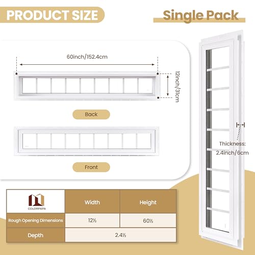 12" x 60" Vinyl Transom Window, White - color: White, size: 12" x 60"