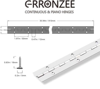 Piano Hinge 36" x 1" Stainless Steel Continuous & Piano Hinge - size: 36 Inch