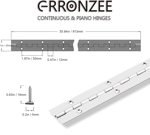 Piano Hinge 36" x 1" Stainless Steel Continuous & Piano Hinge - size: 36 Inch