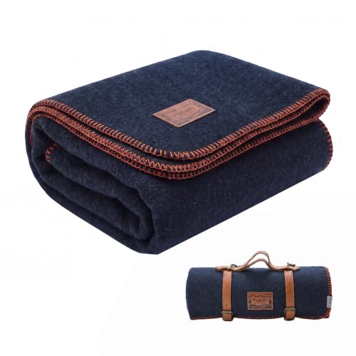 PuTian 100% Wool Blanket - Camping Outdoor Blanket,63"×87", Blue - color: Blue, size: 63" × 87"