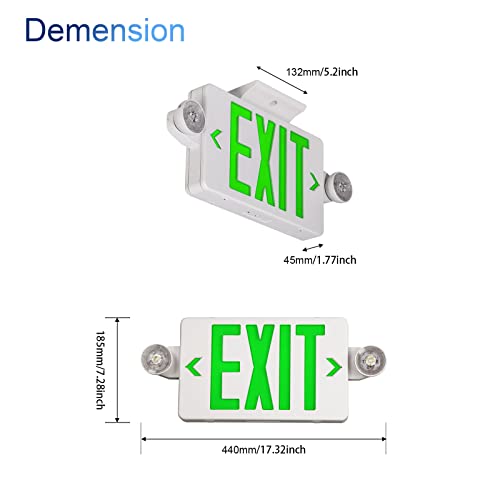GZRUIYANG Exit Sign With Emergency Lights Green, LED Exit Light With Battery Backup, UL 924 Certified, AC 120/277V, Commercial Lights Combo for Business - 1 Pack - color: White Housing Green Letter, size: 1 Pack