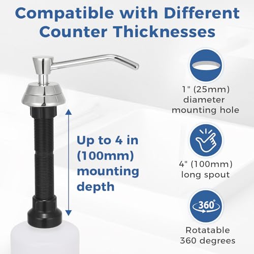 Stardrix Heavy Duty Brass Countertop Liquid Soap Dispenser, Commercial Grade Top Fill Built-in Soap Dispenser with 34 oz/ 1L Bottle for Bathroom, Kitchen, Public Restroom, Chrome Finish, 4” Spout - size: 4” Spout