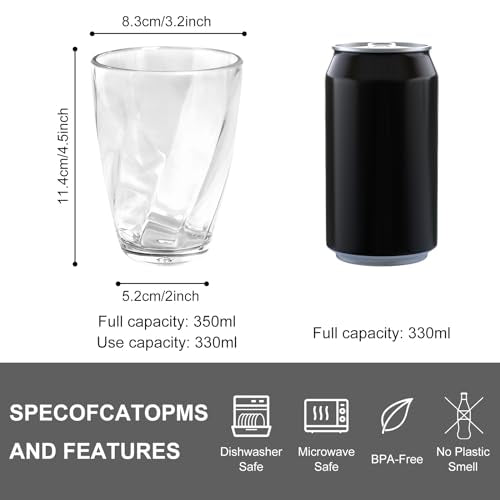 Topsky 12-ounce Plastic Water Tumblers | Set of 4 Transparent Unbreakable Drinking Glasses Clear Acrylic Reusable Juice Wine Cups for Home Picnic Party, Dishwasher Safe, Stackable - color: Clear 12.3oz