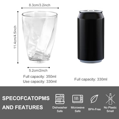 Topsky 12-ounce Plastic Water Tumblers | Set of 4 Transparent Unbreakable Drinking Glasses Clear Acrylic Reusable Juice Wine Cups for Home Picnic Party, Dishwasher Safe, Stackable - color: Clear 12.3oz