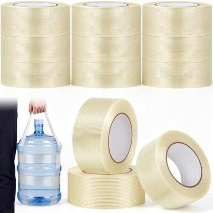 Amylove Filament Strapping Tape, 12 Rolls, 2 Inch X 55 Yard