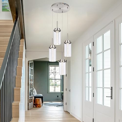 MELUCEE Modern LED Pendant Light Fixtures Brushed Nickel 4-Light with Glass - color: Brushed Nickel, size: 4-Light-Round