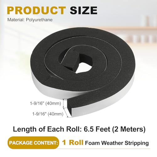 uxcell Weather Stripping Door Seal, 1-9/16" x 1-9/16" (1 Roll, 6.5Ft) - size: 1-9/16" x 1-9/16" (6.5 Ft)