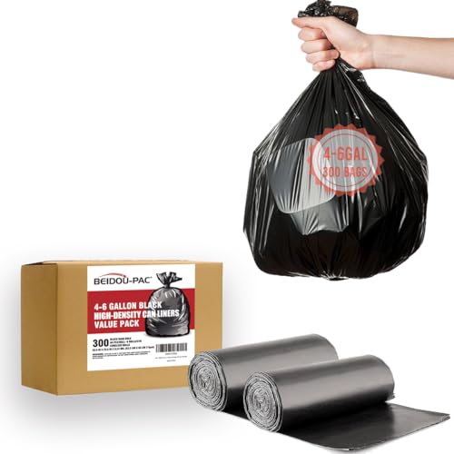 BEIDOU-PAC 4-6 Gallon Trash Bags, 300 Count Black Garbage bags, Multi-purpose Trash Can Bin Liners for Bathroom, Office, Industrial, Commercial, Janitorial, Municipal, Recycling - style: 4-6 Gallon |6 Micron |300 Count