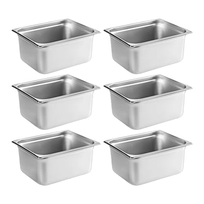 New Star Foodservice 1/2 Size Stainless Steel Steam Table Pan, 12.8 x 10.5 x 6.0 Inches, 18/8 Stainless Steel, 24 Gauge, NSF Certified (Set of 6) - size: 1/2, style: 6" Deep