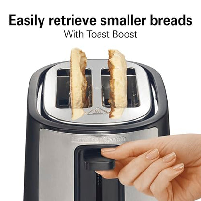 Hamilton Beach Extra-Wide Slot 2 Slice Toaster With Bagel & Defrost Buttons - color: Black & Stainless Steel