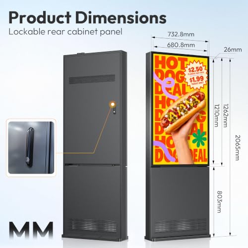 55 Inch Outdoor Digital Signage, 3000 Nits Sun Readable Commercial LCD Advertising Screen, IP66 Waterproof Dustproof, IK10 Vandal & UV Resistant, 24/7 All Weather Kiosk with Remote Content Management - size: 55 Inch New