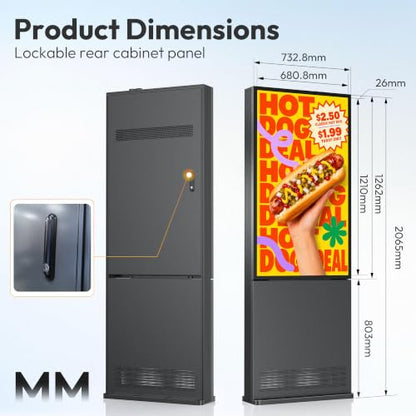 55 Inch Outdoor Digital Signage, 3000 Nits Sun Readable Commercial LCD Advertising Screen, IP66 Waterproof Dustproof, IK10 Vandal & UV Resistant, 24/7 All Weather Kiosk with Remote Content Management - size: 55 Inch New