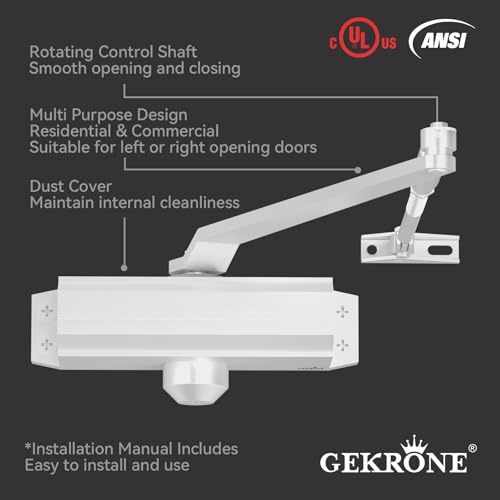 Automatic Door Closer Heavy Duty Fire Prevention Spring Hydraulic Aluminum Alloy Surface Mounted Residential Commercial Grade Door Closer Adjustable Speed Door Weights 55-99 Lbs Size1-White - size: Size1 White-Door Weight 55-99 Lbs