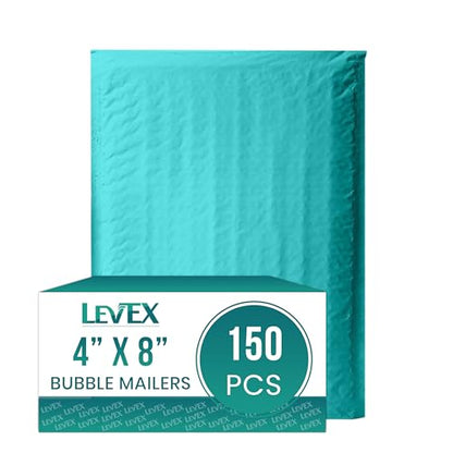 Levex - #000 4" x 8" [150 Pack] Teal Poly Bubble Mailers, Padded Envelope Mailers, Packing Envelope & Mailing Bags for Shipping - color: Teal, size: #000 - (4" x 8")