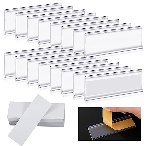 120 Set Shelf Labels, 3 x 1in Adhesive Label Holders with White Paper Tags