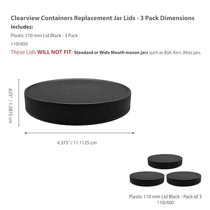 Plastic Storage Jars with Leak Proof Lids, BPA Free, Hand Wash Only (3pk - 110/400 Black Lid) - size: 3pk - 110/400 Black Lid