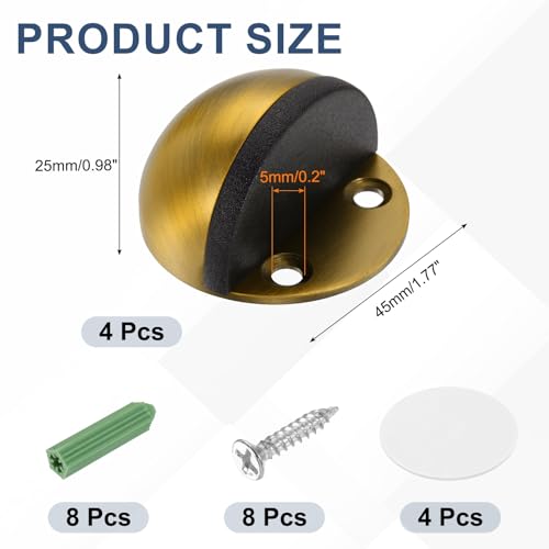 uxcell 4Pack Low Dome Floor Door Stop 45mm Dia. Stainless Steel, Brass Tone - color: Brass Tone