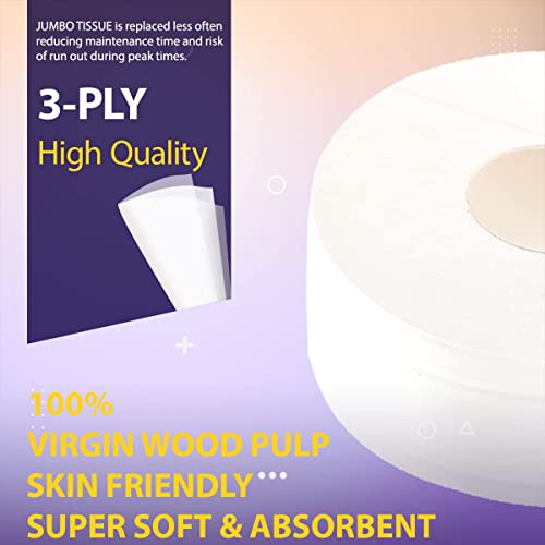 Commercial 3 Ply Jumbo Tissue Roll, 8'' Diameter (20cm), White, (4 Rolls/Carton)