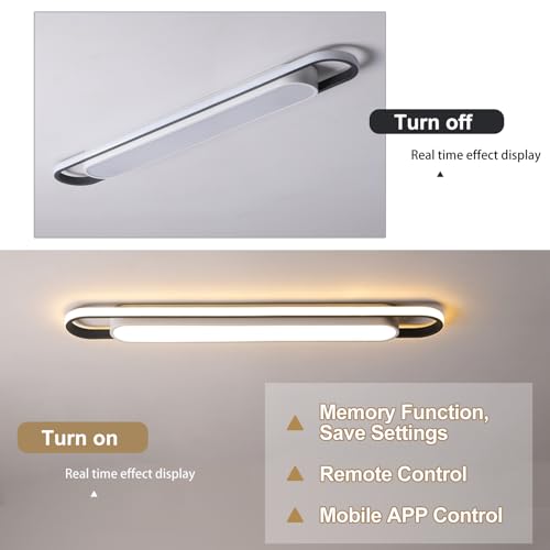 4Ft Modern Smart LED Linear Ceiling Lights Dimmable LED Ceiling Lamp with Remote Control,65W Metal/Acrylic Flush Mount Ceiling Lighting Fixtures for Kitchen Living Room Kitchen Dining Room (48") - color: Dimmable, size: 48 Inch (4 FT)