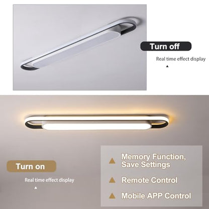 4Ft Modern Smart LED Linear Ceiling Lights Dimmable LED Ceiling Lamp with Remote Control,65W Metal/Acrylic Flush Mount Ceiling Lighting Fixtures for Kitchen Living Room Kitchen Dining Room (48") - color: Dimmable, size: 48 Inch (4 FT)