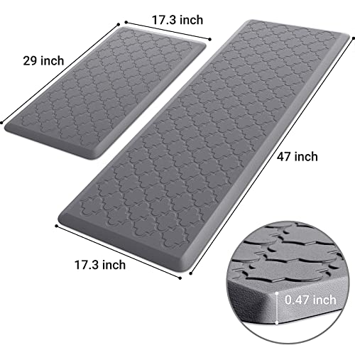 Kitchen Mat 2 PCS Cushioned Anti-Fatigue Floor Mat Standing Mat for Kitchen - color: Stylish Grey, size: 17.3"x29"+17.3"x47"