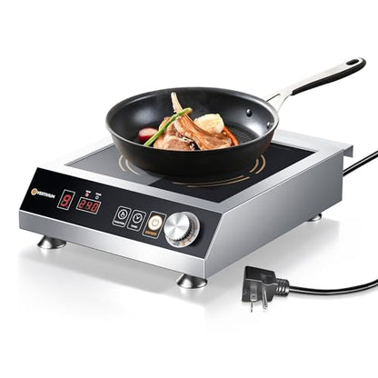3500W Commercial Induction Cooktop, 220V Plug, Professional Heavy-Duty Portable Burner, 45s Fast Boil, 72H Continuous Use, Dual Fans, IPX4 Waterproof for Restaurants, Food Trucks, Catering