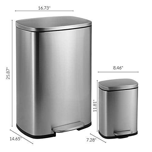 happimess Connor 2-Piece Stainless Steel Trash Can, Platinum Silver - color: Stainless Steel