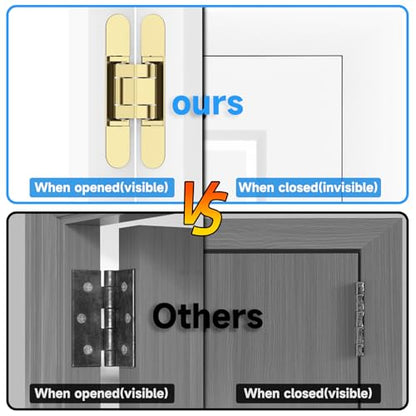 Hidden Door Hinges 2 Pack 6 inch 3-Way Adjustable 180° Gold Concealed Hinge - color: Gold, size: 6 Inch