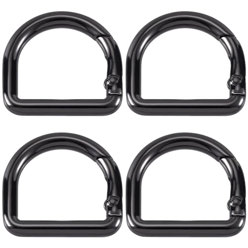 HINZIC D Ring Spring Key Hooks Keyring Clip Buckles Clasp Clamps for Belt Backpacks Handbag Purse Strap - color: 4pcs Black