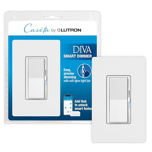 Lutron Caseta Diva Smart Dimmer Switch (Smart Hub Required), w Wallplate - color: White, size: 1 Pack, style: Diva Smart Dimmer