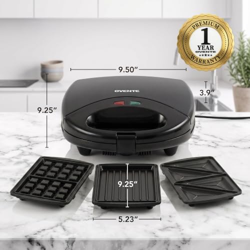 OVENTE Electric Sandwich, Panini and Waffle Maker Set, Black GPI202B - color: GPI202B