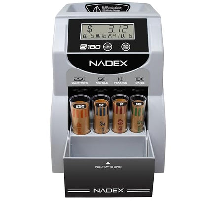 Nadex S180 Digital Coin Sorter and Counter – Displays Total and Denomination Values, Black