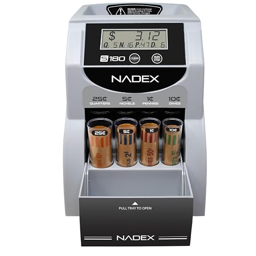 Nadex S180 Digital Coin Sorter and Counter – Displays Total and Denomination Values, Black